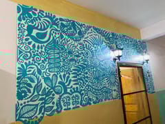 Free hand abstract art in Teal color