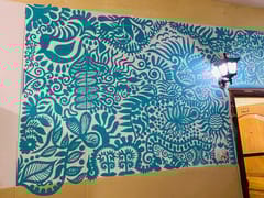 Free hand abstract art in Teal color
