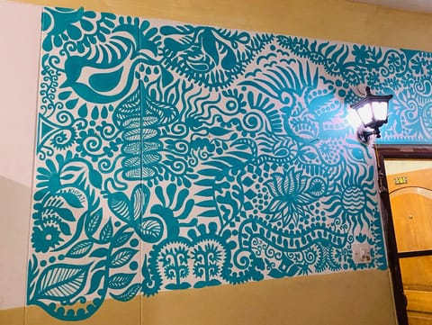 Free hand abstract art in Teal color