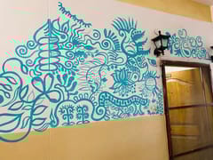 Free hand abstract art in Teal color