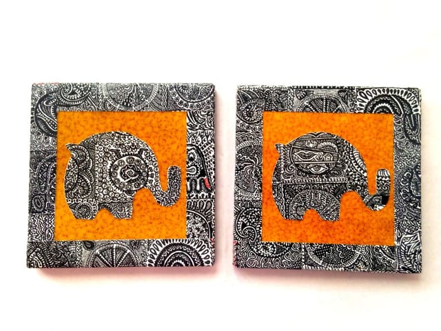 Brown Elephant Illu-gination Set of 2 Ceramic Coasters