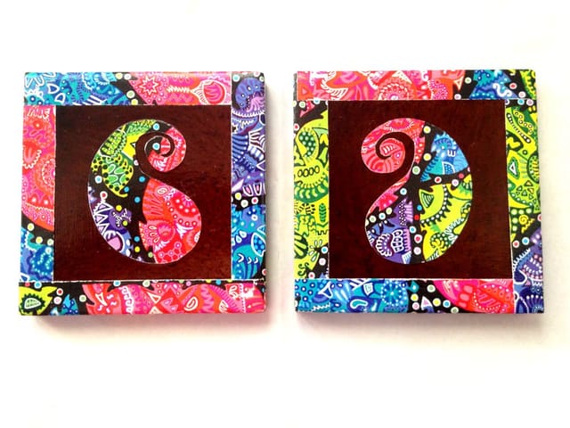 Brown Paisley Vibgyorise Set of 2 Ceramic Coasters