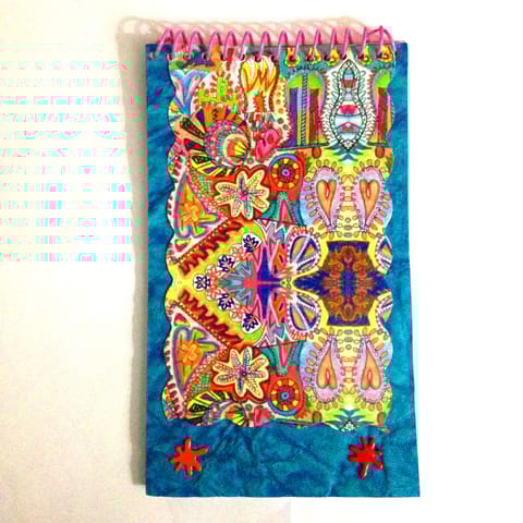 [SOLD] Spiral Notebook - Blue Spring Fiesta with Color Splat Brads