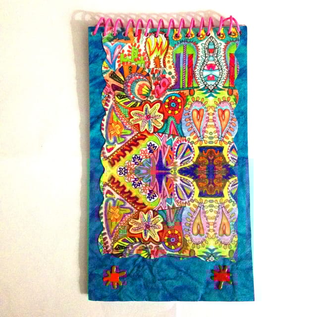 [SOLD] Spiral Notebook - Blue Spring Fiesta with Color Splat Brads