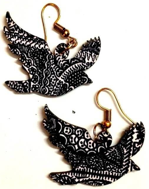 Artwork Wooden Earrings - Flying birds in Illugination artwork