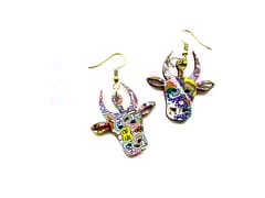 Artwork Wooden Earrings - Quirky bull earrings in The Story of Waves Artwork
