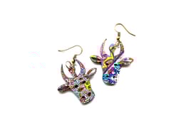 Artwork Wooden Earrings - Quirky bull earrings in The Story of Waves Artwork