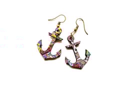 Artwork Wooden Earrings - Anchor Earrings in 'The Story Of Waves' Artwork