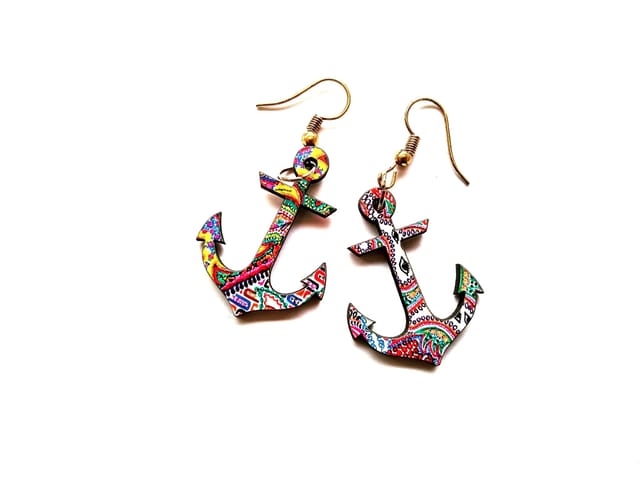 Artwork Wooden Earrings - Anchor Earrings in 'The Story Of Waves' Artwork