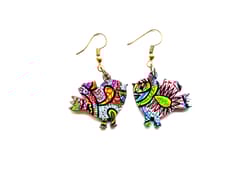 Artwork Wooden Earrings - Happy Birds Earrings in 'It's All Connected' Artwork