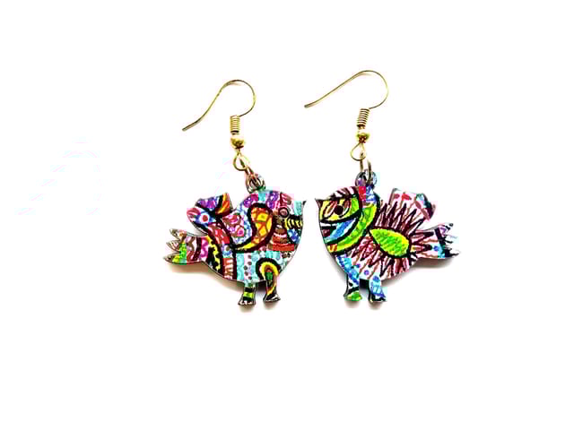 Artwork Wooden Earrings - Happy Birds Earrings in 'It's All Connected' Artwork