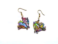 Artwork Wooden Earrings - Happy Birds Earrings in 'It's All Connected' Artwork