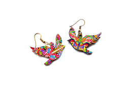 Artwork Wooden Earrings - Flying Birds earrings in 'Prisma Clouds' Artwork
