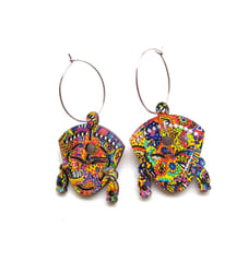 [SOLD] ARTWORK WOODEN EARRINGS - Durga in When Colors Speak ARTWORK