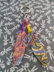COLORFUL ARTWORK WOODEN KEY CHAIN- FEATHER SHAPED-10