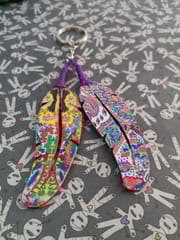 COLORFUL ARTWORK WOODEN KEY CHAIN- FEATHER SHAPED-5