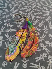 COLORFUL ARTWORK WOODEN KEY CHAIN- FEATHER SHAPED-1