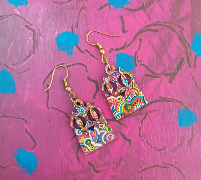 Owl Earrings in Prisma Clouds Artwork