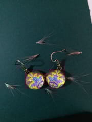 EMBELLISHED BLUE FLOWER GLASS EARRINGS