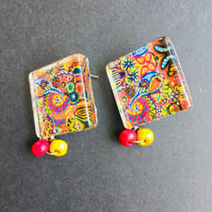 Ehnic-ally Glass Studs with Wooden beads
