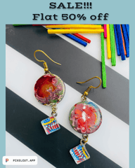 Mix media earrings in resin, glass and wood