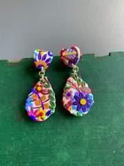 ‘Honeyed’ leaf and heart clay earrings