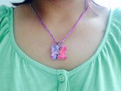 Strawberries-n-Blueberries Square Glass Pendant