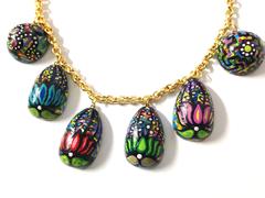 I Love My Lotus Hanpainted Wooden Necklace