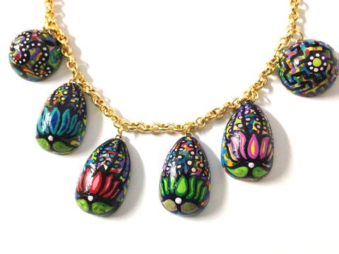 I Love My Lotus Hanpainted Wooden Necklace