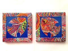 Blue Fish OWWA Set of 2 Ceramic Coasters