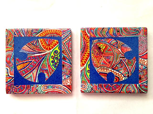 Blue Fish OWWA Set of 2 Ceramic Coasters