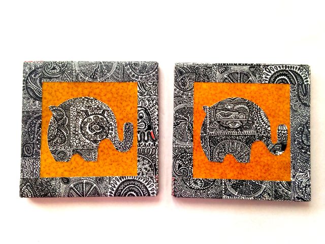 Brown Elephant Illu-gination Set of 2 Ceramic Coasters