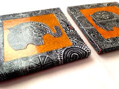 Brown Elephant Illu-gination Set of 2 Ceramic Coasters