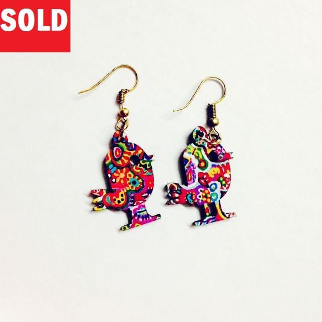 [SOLD] Artwork Wooden Earrings - Tweety- Prisma Clouds 2