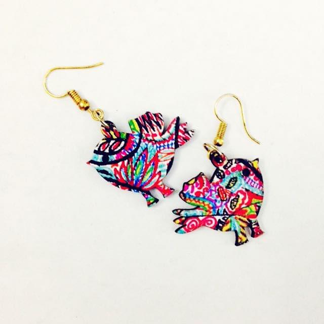 Artwork Wooden Earrings - Sitting Birds - its all connected