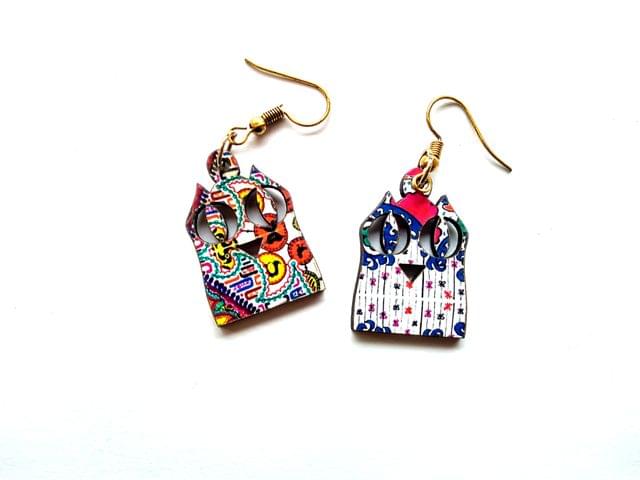 Artwork Wooden Earrings - Owl Earrings in 'The Story Of Waves' Artwork