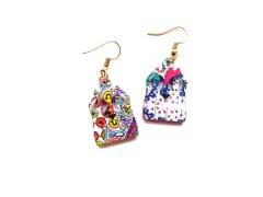 Artwork Wooden Earrings - Owl Earrings in 'The Story Of Waves' Artwork