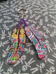COLORFUL ARTWORK WOODEN KEY CHAIN- FEATHER SHAPED-5