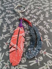COLORFUL ARTWORK WOODEN KEY CHAIN- FEATHER SHAPED-6