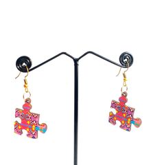 Bright Pink Puzzle Earrings