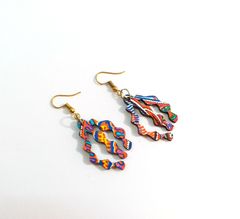 ARTWORK WOODEN EARRINGS -BRIGHT BLUE ZIG ZAG SHAPED