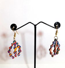 ARTWORK WOODEN EARRINGS -BRIGHT BLUE ZIG ZAG SHAPED