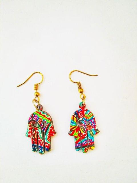 HAMSA WOODEN EARRINGS IN COLOROMA ARTWORK