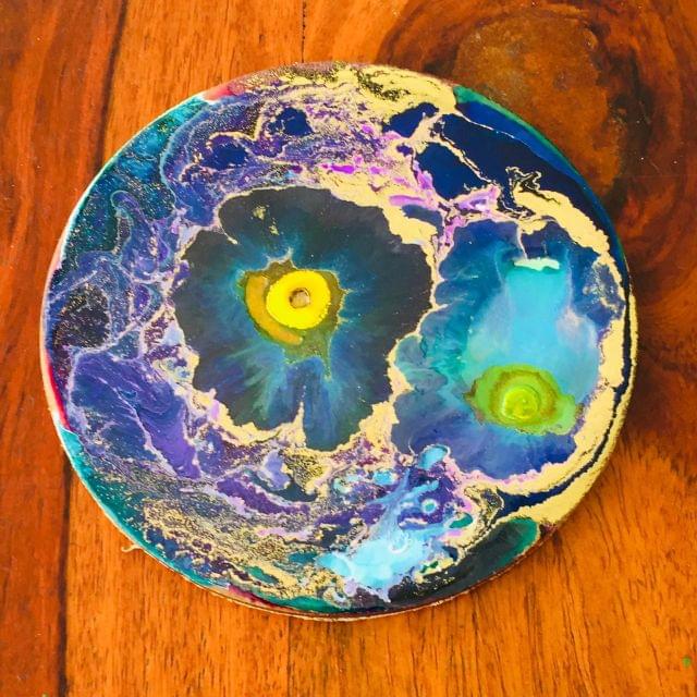 BLUE - GOLDEN  RESIN ART COASTER