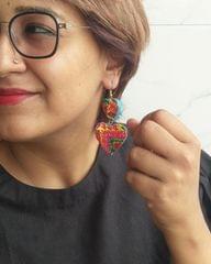 Phulkari Heart Handmade Earrings