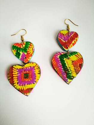 Phulkari Heart Handmade Earrings