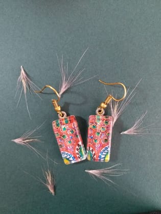 PEACOCK FEATHER ABSTRACT ART GLASS EARRING