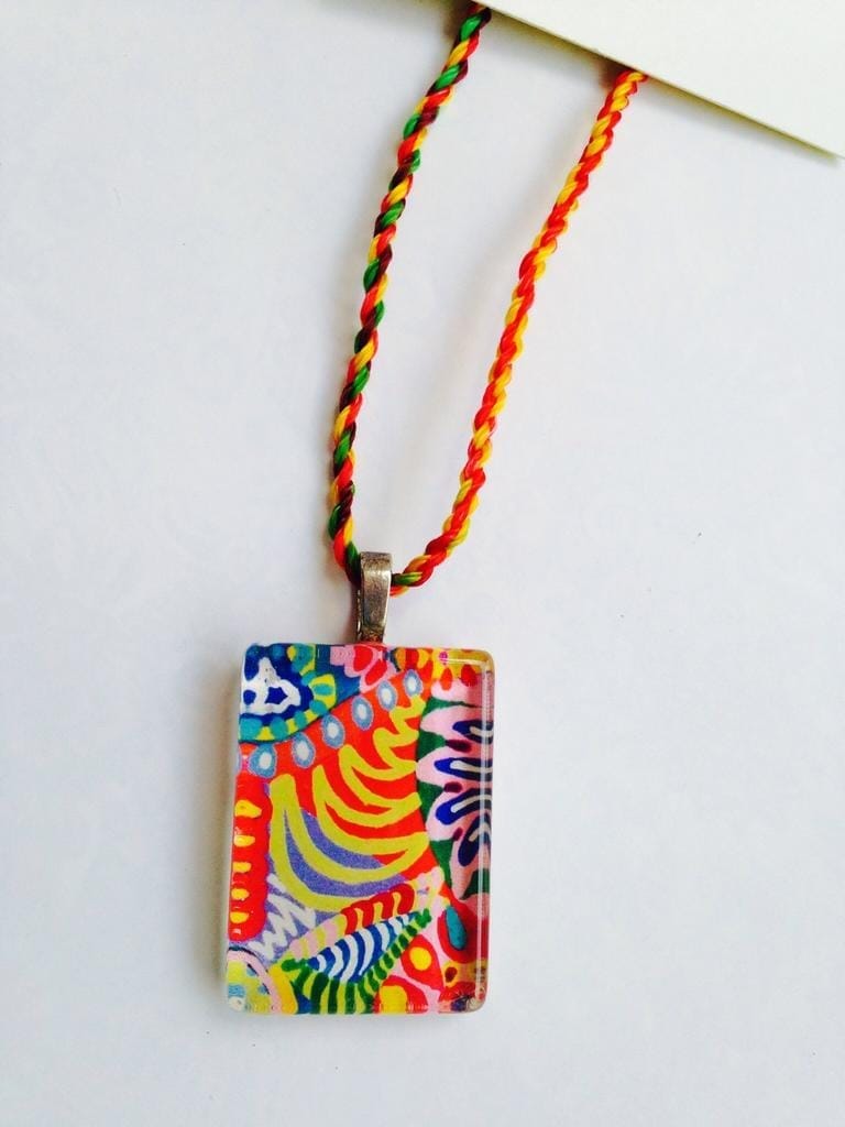 Rangoli Cuboid Glass Pendant