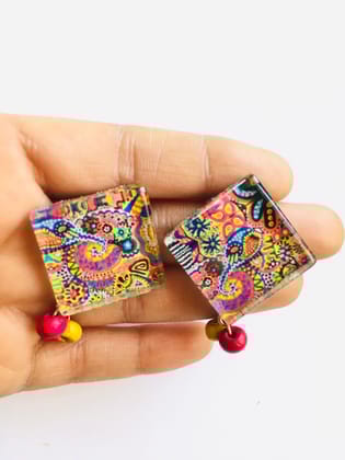 Ehnic-ally Glass Studs with Wooden beads