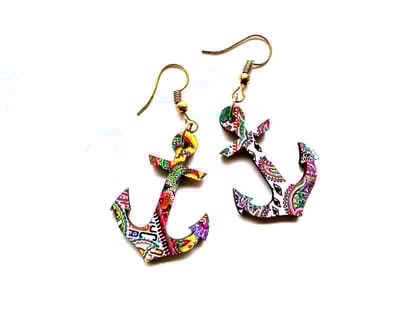 Artwork Wooden Earrings - Anchor Earrings in assorted Artworks